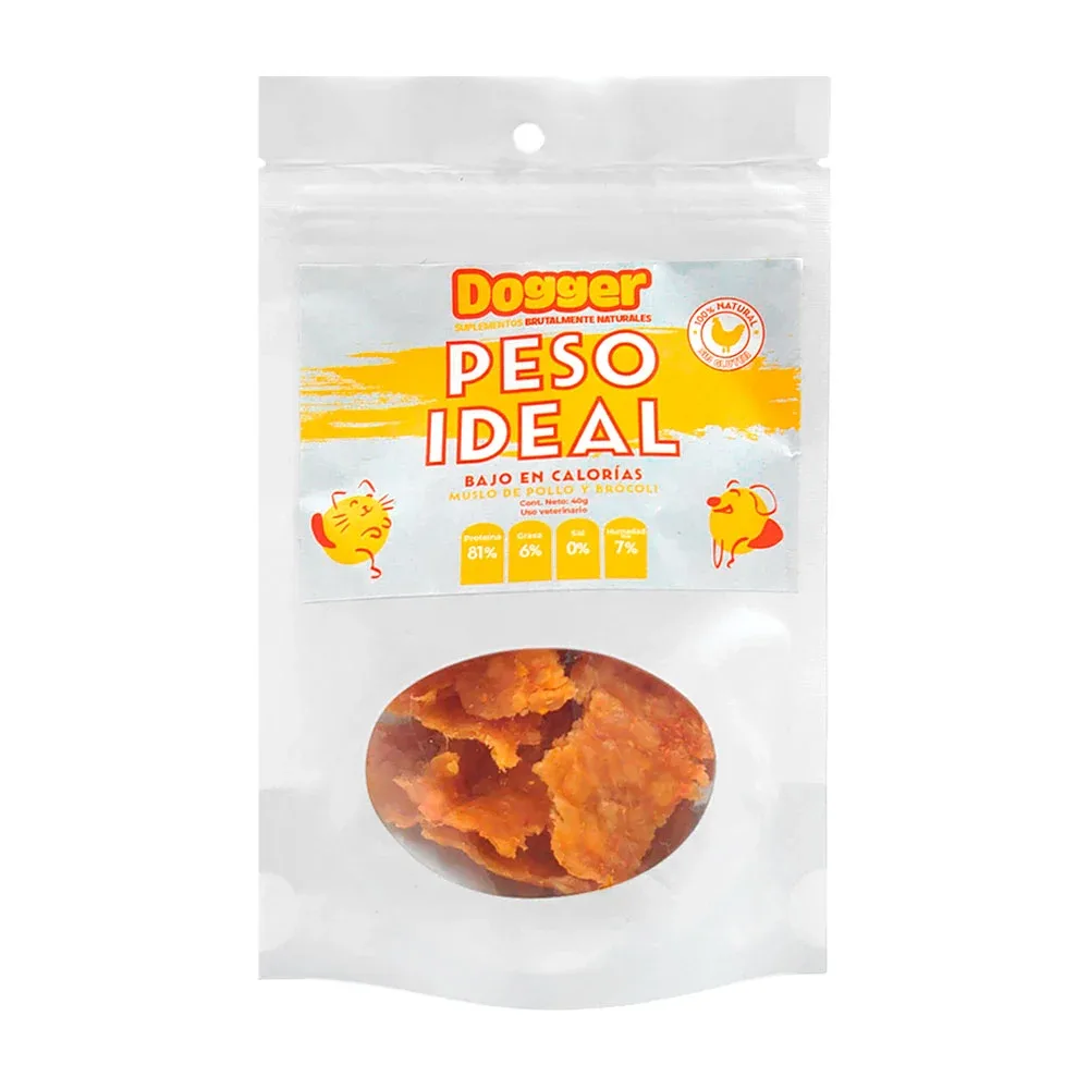 Muslo de pollo deshidratado y brócoli para un peso ideal, premio para mascotas