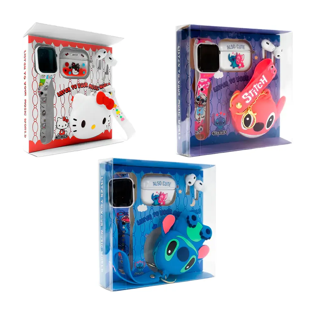 Set de reloj digital audífonos inalámbricos y monedero con temática de personaje