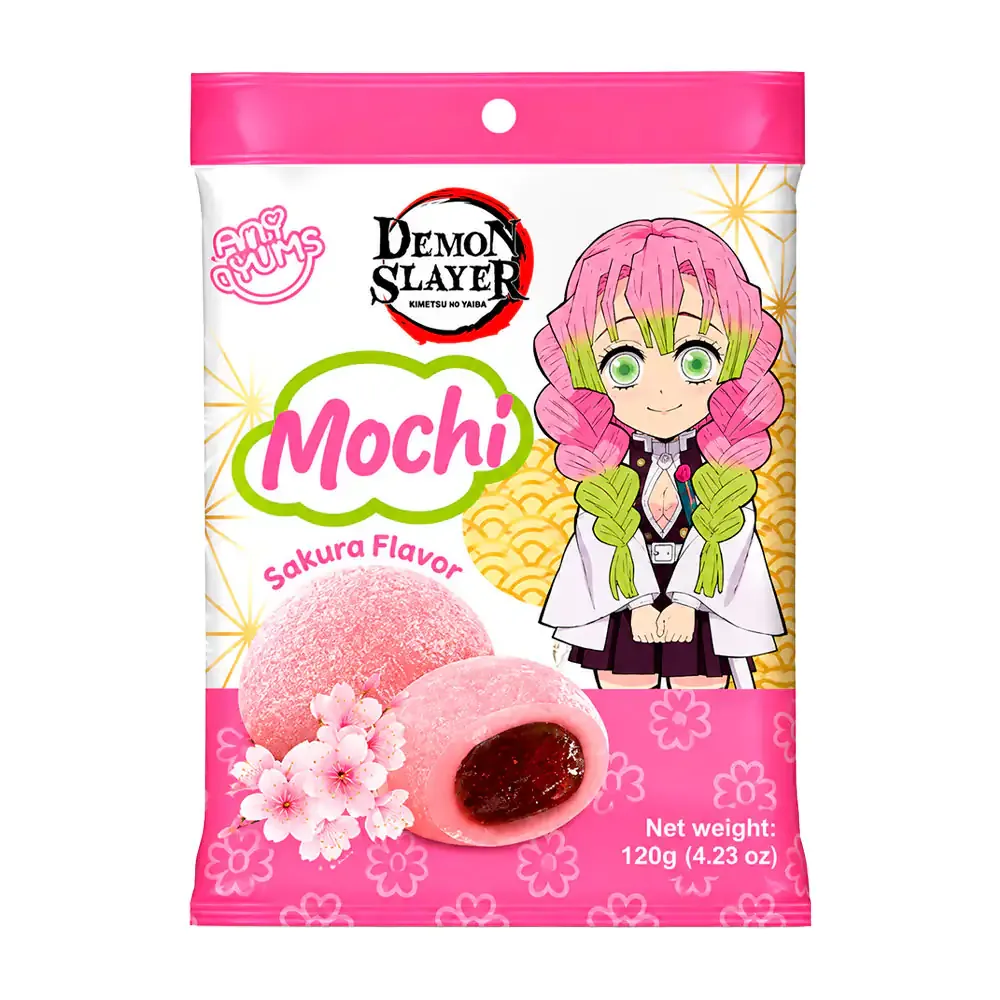 1pza bolsa de mochi, dulce de arroz con relleno sabor flor de cerezo, temática de mitsuri, 120g