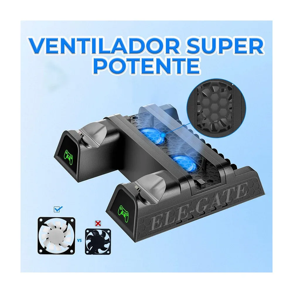 Soporte multifuncional ps4 con ventilador, cargadores para control y organizador de videojuegos