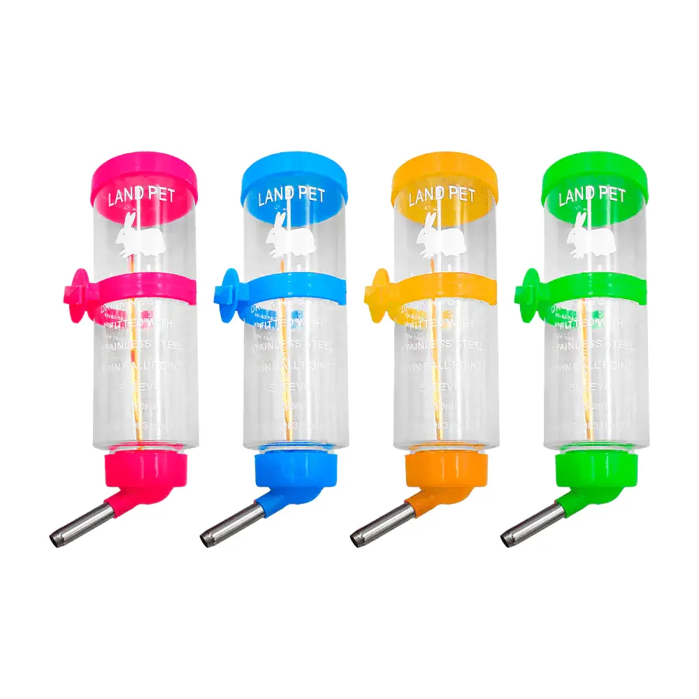 Bebedero de plástico colgante para mascotas con popote de acero inoxidable 250ml