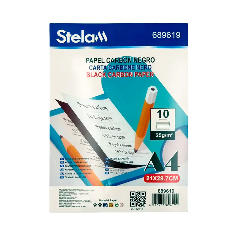 Paquete stelam con 10 hojas de papel carbón negro a4 de 25g, 21x29.7cm