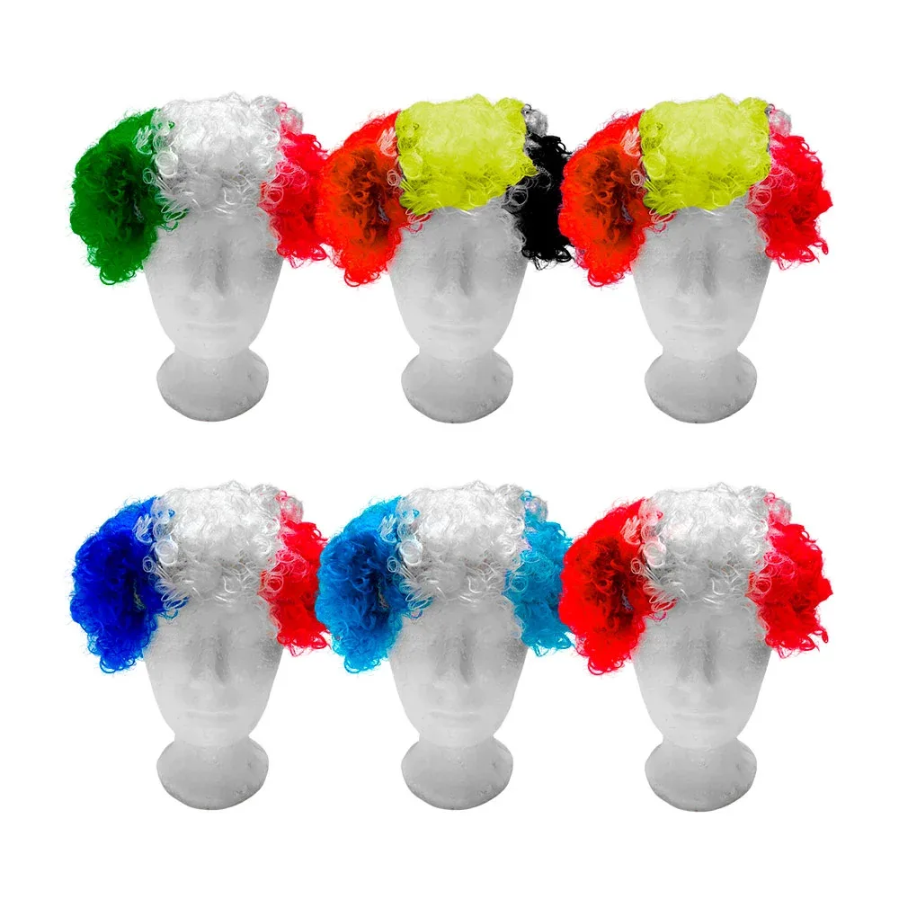 Peluca rizada bicolor o tricolor con temática de países, variedad de modelos