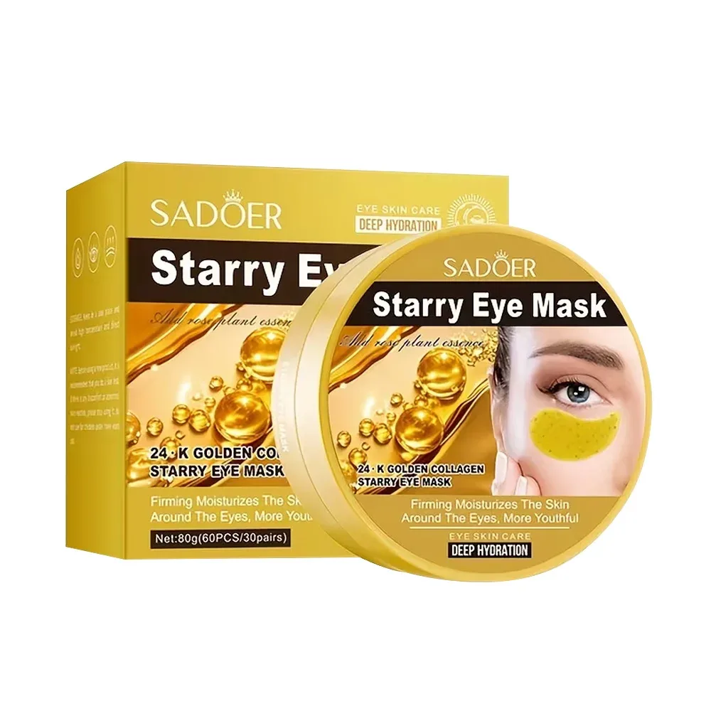 Paquete con 60pzas-30 pares de mascarillas sadoer con extracto de 24k para ojos