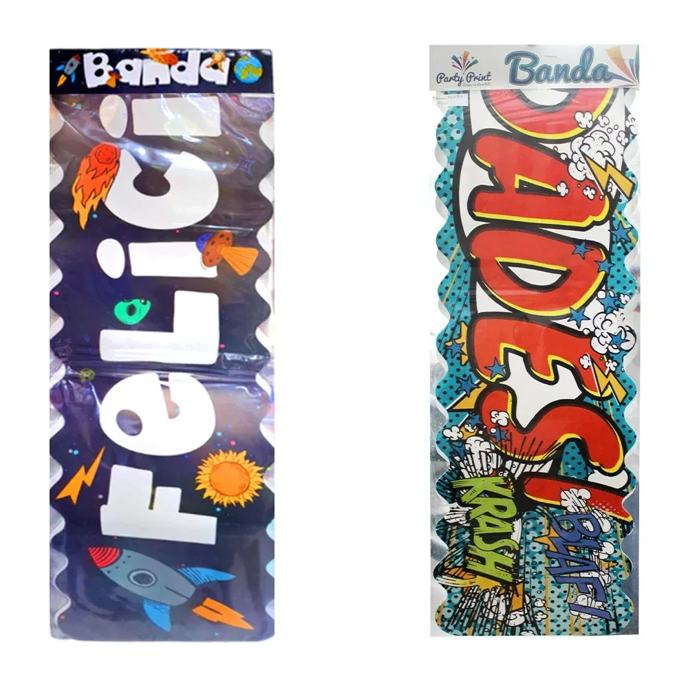 Banda decorativa felicidades, 22cmx1.32m, variedad de diseños / party print 201805
