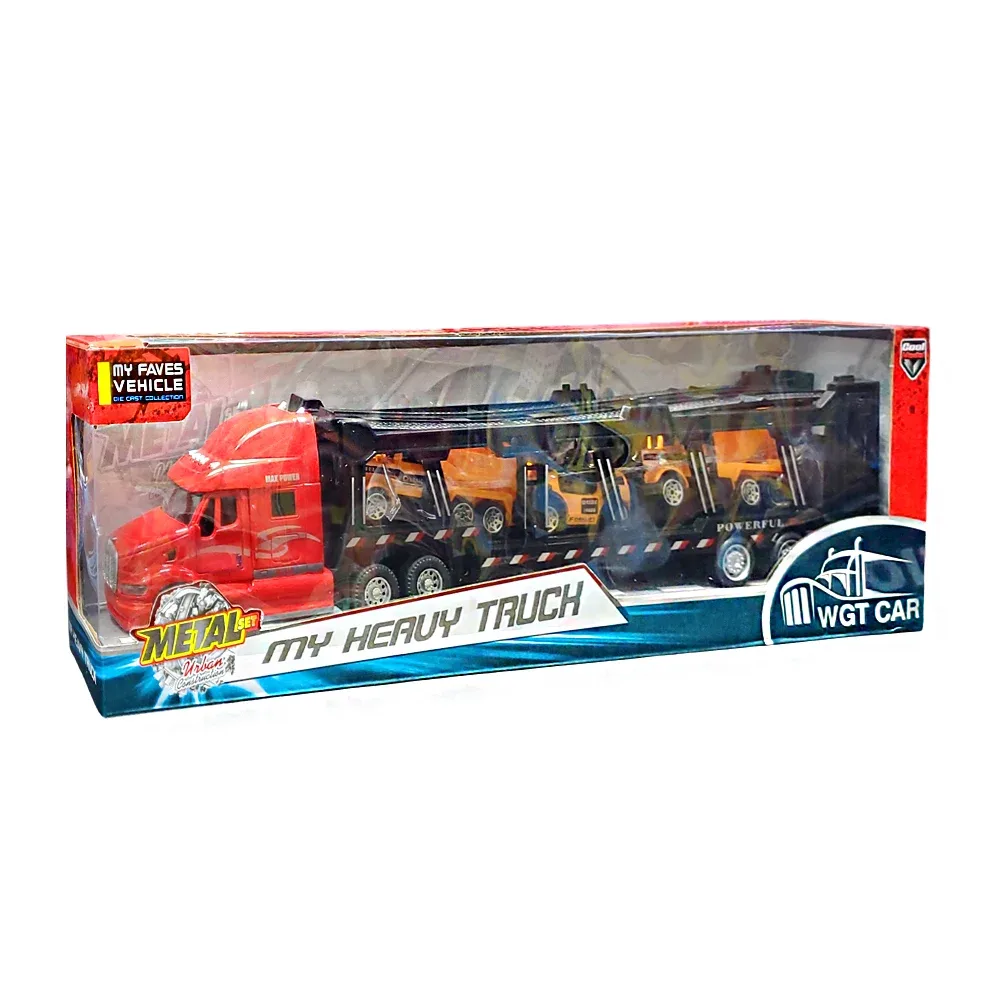 Tráiler de juguete chico transportador con 3 vehículos / my heavy truck/2218-12c