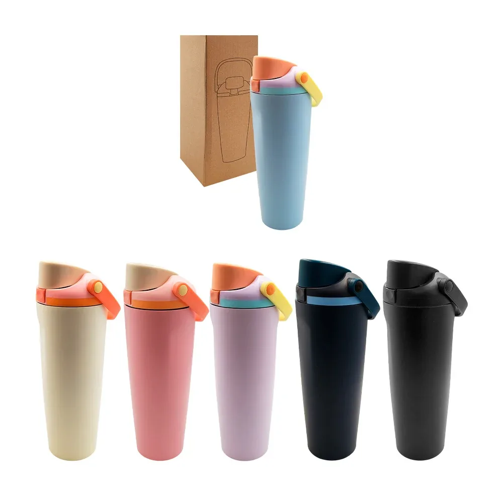Vaso termo de acero inoxidable, bicolor, con agarradera y palanca de seguridad