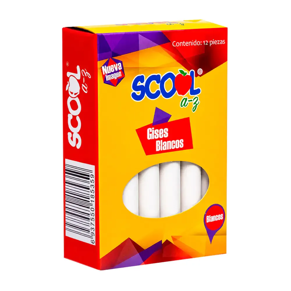 Paquete scool con 12 gises de color blanco, multifuncional