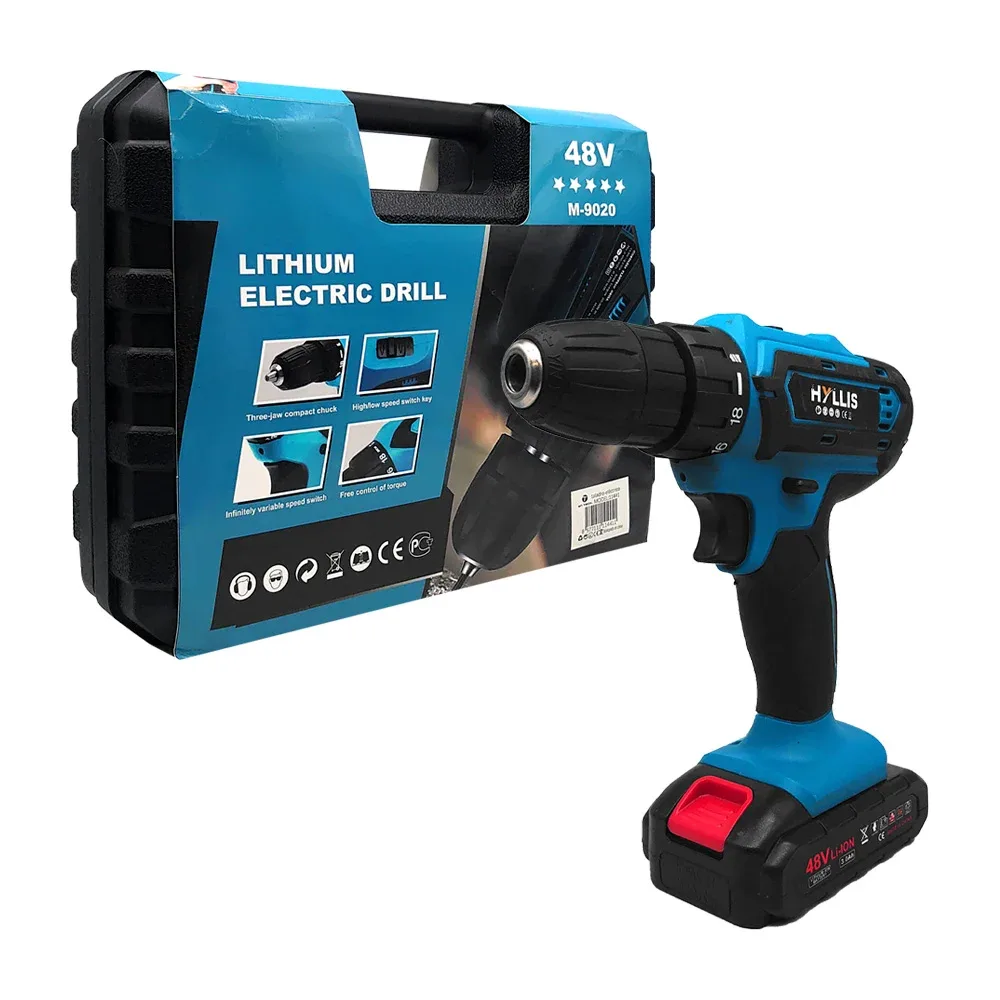 Taladro destornillador inalámbrico con batería recargables de 48v y juego de brocas con dados intercambiables / lithium electric drill / m-9020