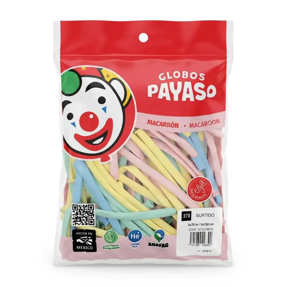 Paquete con 50 globos payaso no. 270 gusano - zeppelin en tonos macarrón / 446300