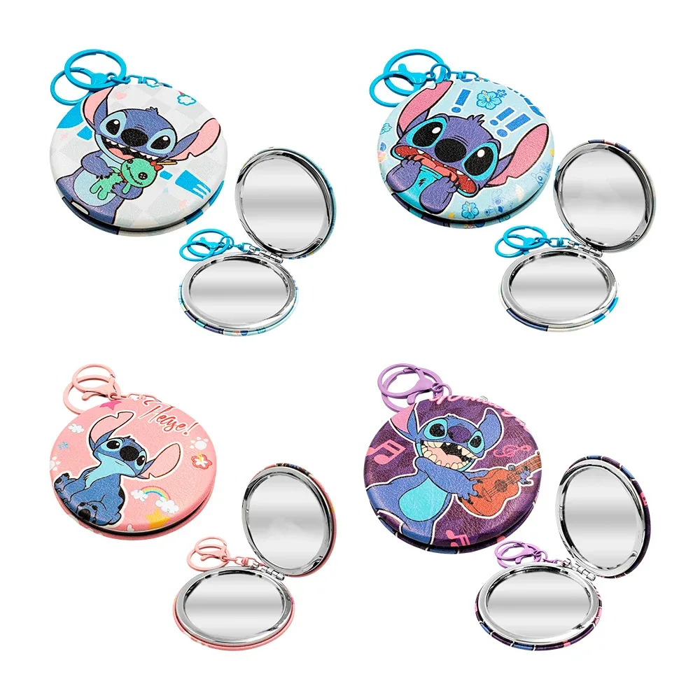 Espejo doble circular de bolsillo con colgante tipo llavero y estampado animado