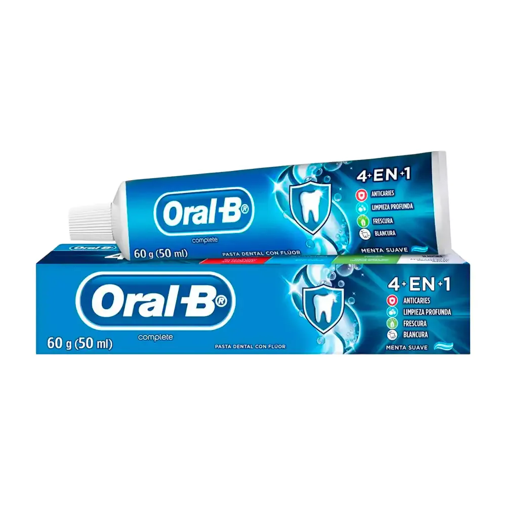 1pz Pasta dental oral-b 4 en 1 complete con sabor a menta suave de 60g