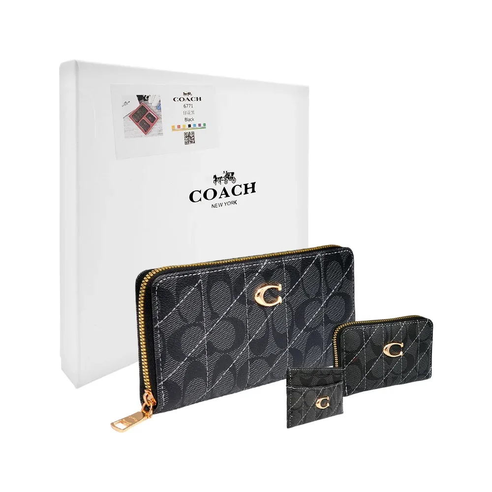 Set de 3 piezas, cartera, monedero y tarjetero para dama con inicial al frente