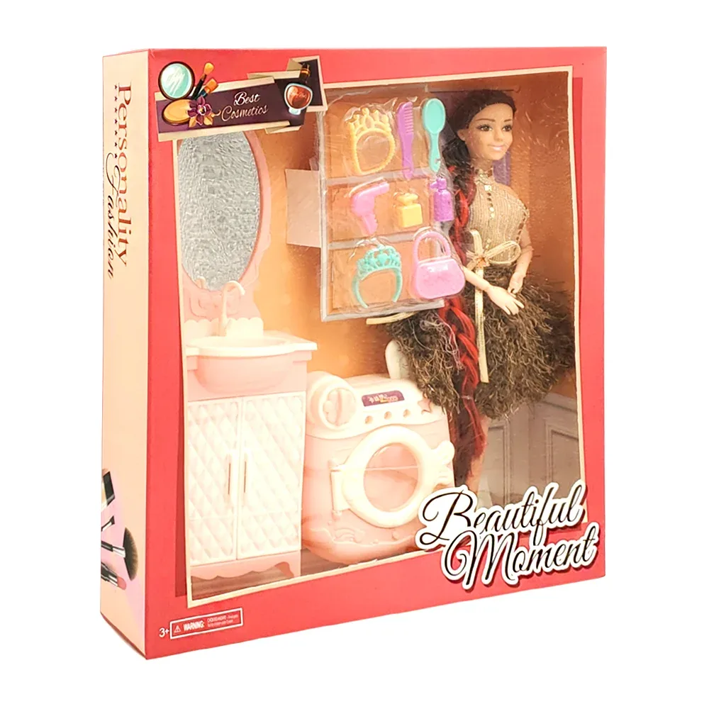 Set muñeca beautiful moment con temática de tocador, variedad de accesorios