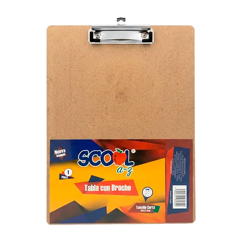 Tabla portadocumentos scool de madera con broche tipo pinza, 23x31.5cm / 26320