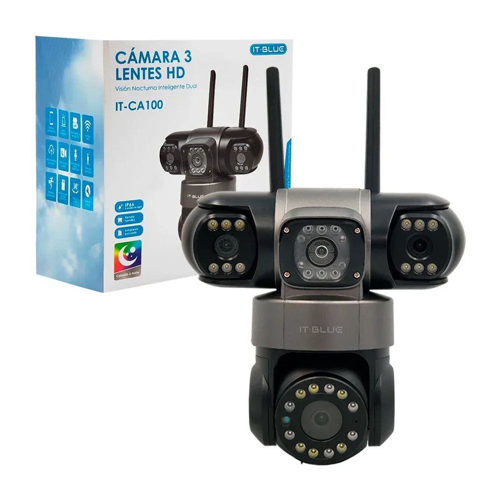 Cámara de seguridad inteligente it blue con 3 lentes hd de 6mp y visión nocturna