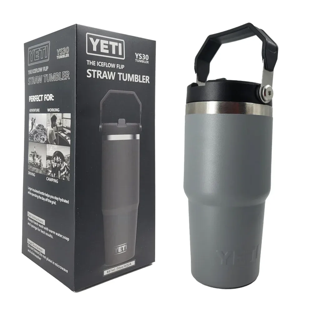 Termo liso de acero inoxidable con asa y capacidad de 30oz-887ml, variedad de colores / ys30