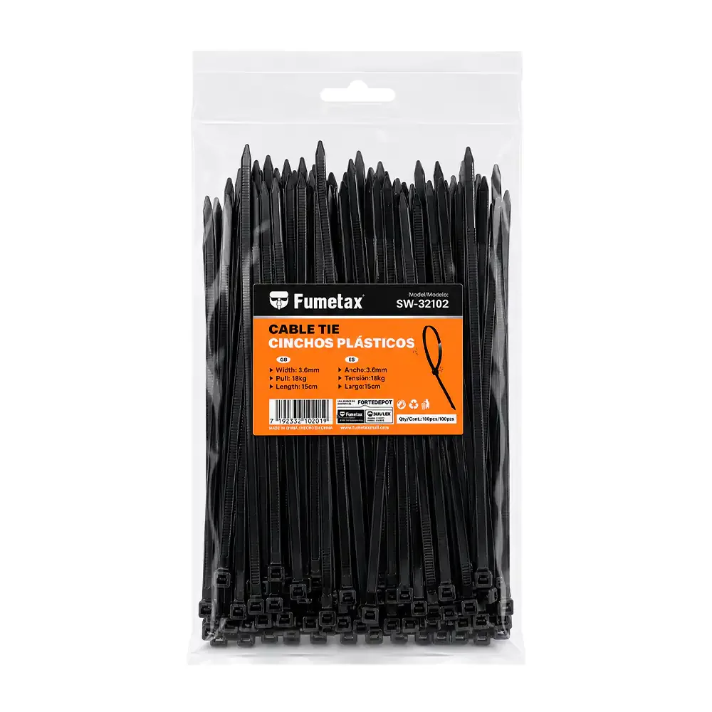 Paquete de cinchos plásticos fumetax, color negro de 15cm / sw-32102