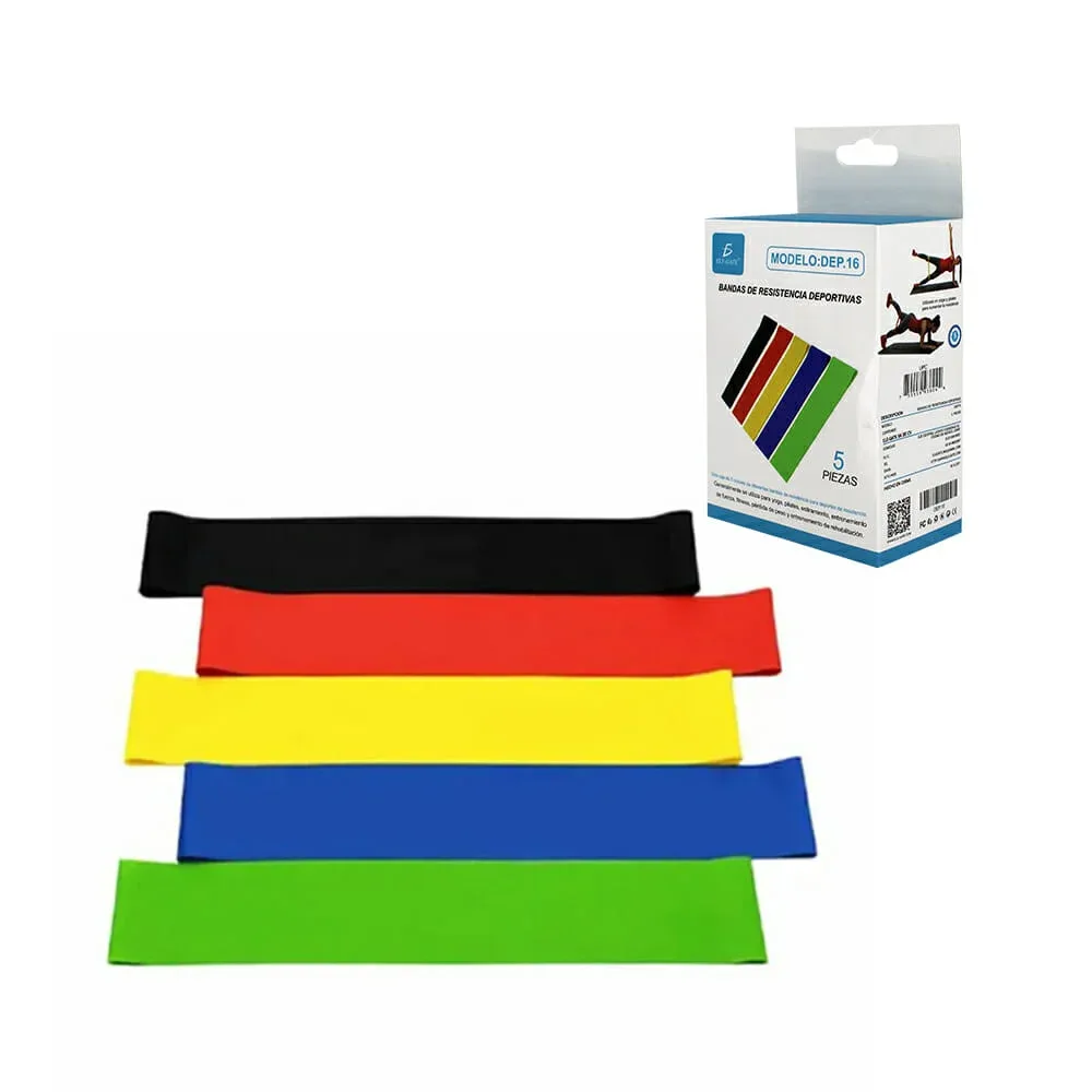 Set 5 bandas de resistencia deportivas, variedad de colores dep.16