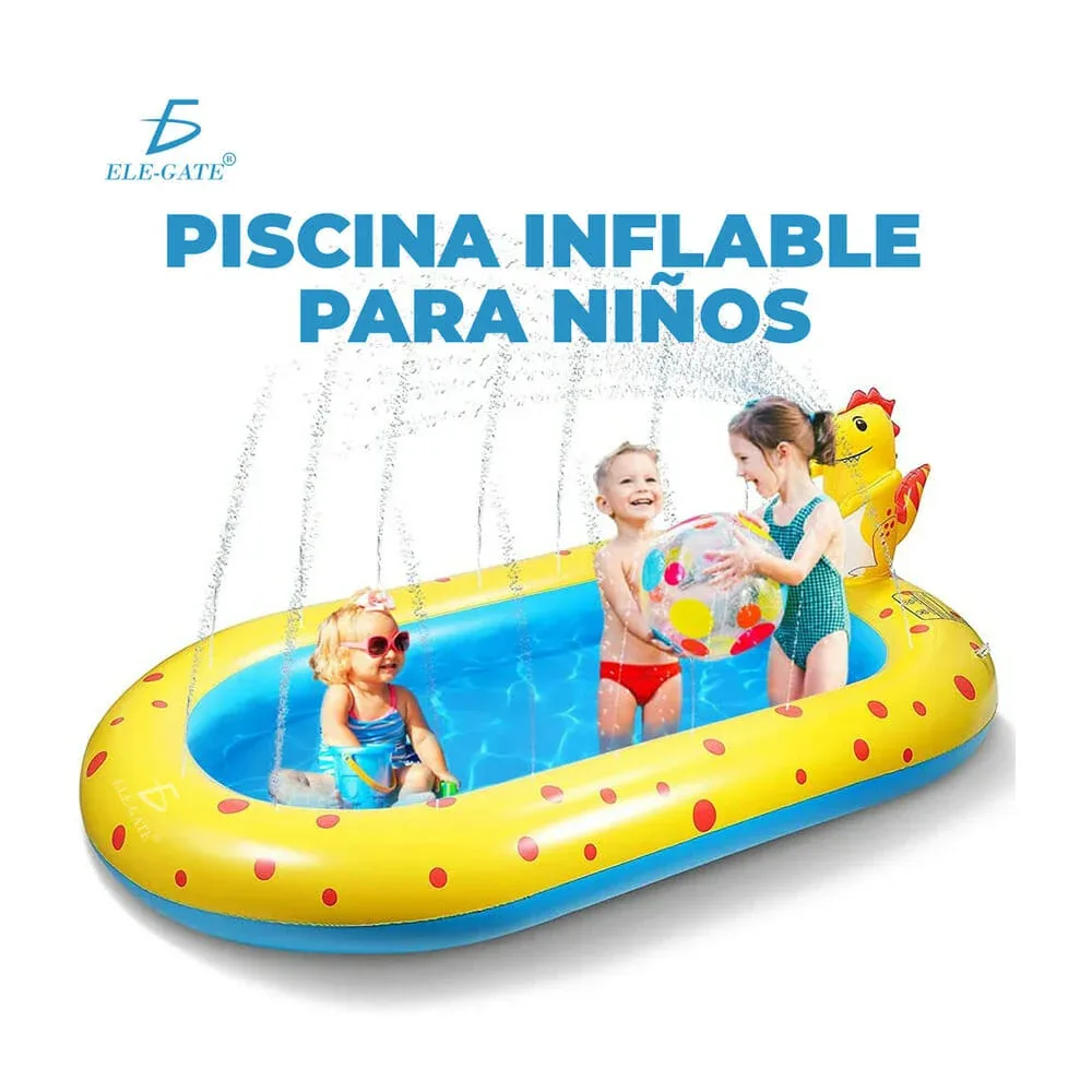 Alberca inflable ovalado con aspersores y figura de dinosaurio 170x103cm / hog.66.kl / alberca dragón