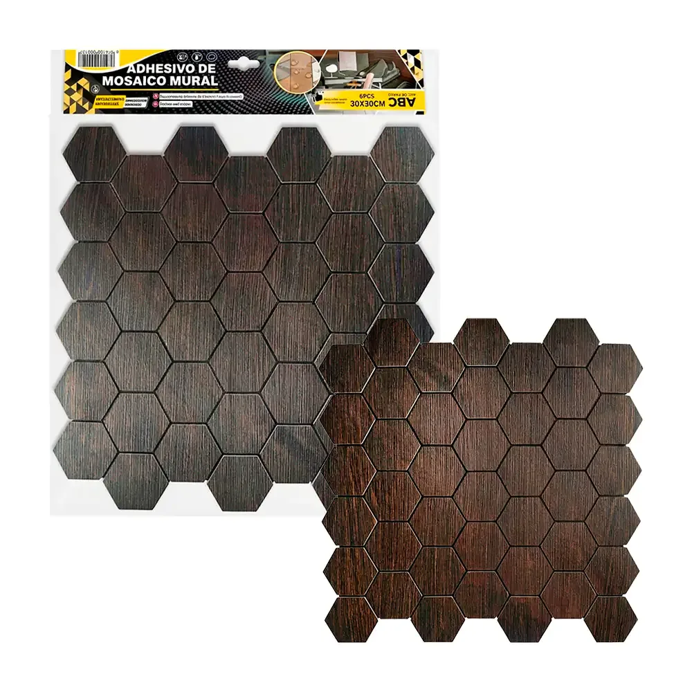 Paquete con 6 laminas para pared, 30x30cm efecto panal de abeja y madera obscura / 610072