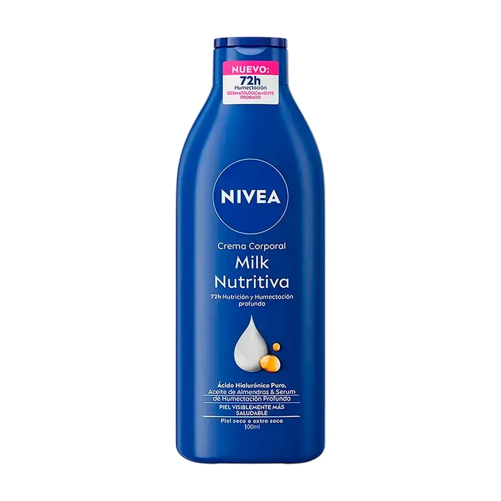 Crema corporal nivea milk nutritiva para piel seca y extra seca, 100ml / 549796