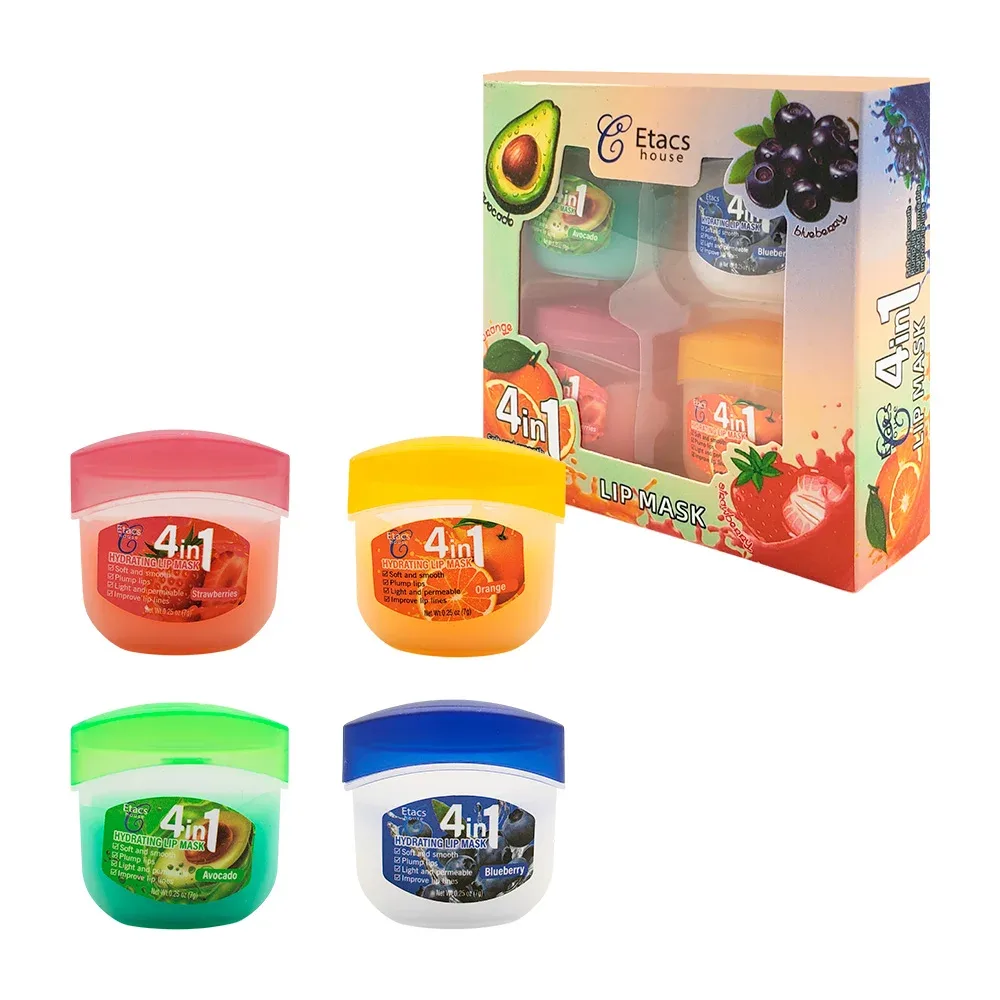 Paquete con 4 bálsamos tipo vaselina para labios con extracto de frutas, 7gx4