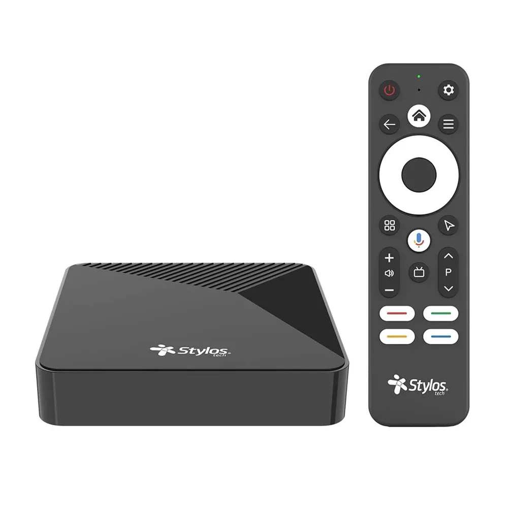 Tv box 4k ultra hd stylos, android 14, control por voz + memoria expandible