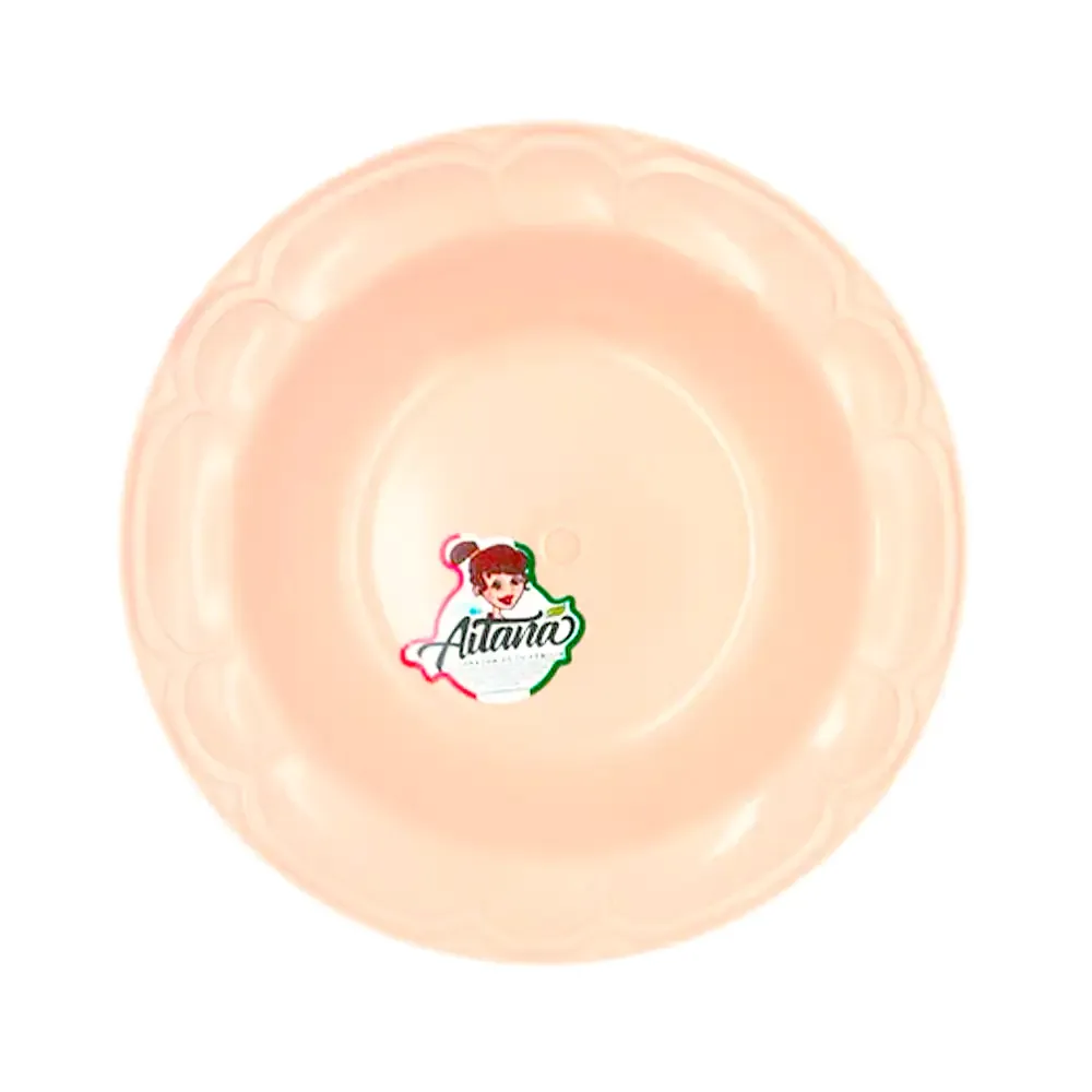 1pza Plato semi hondo de plástico aitana con detalles grabados en color beige