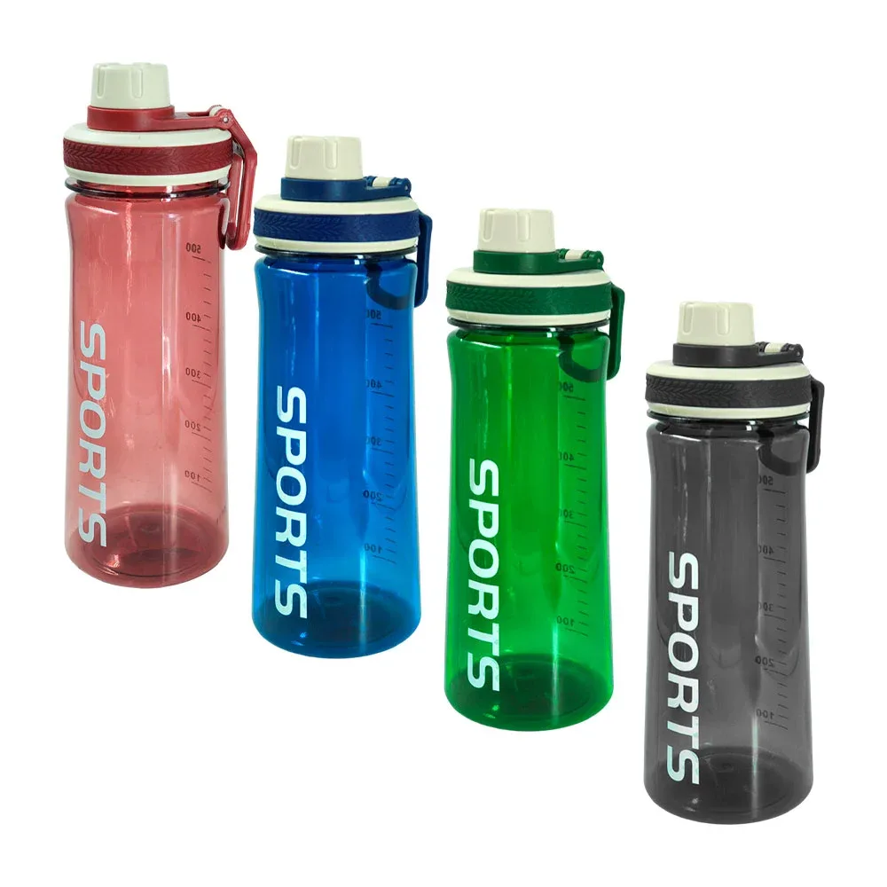 Botella de plástico ´sports´, indicador de agua, agarradera, 500ml, variedad