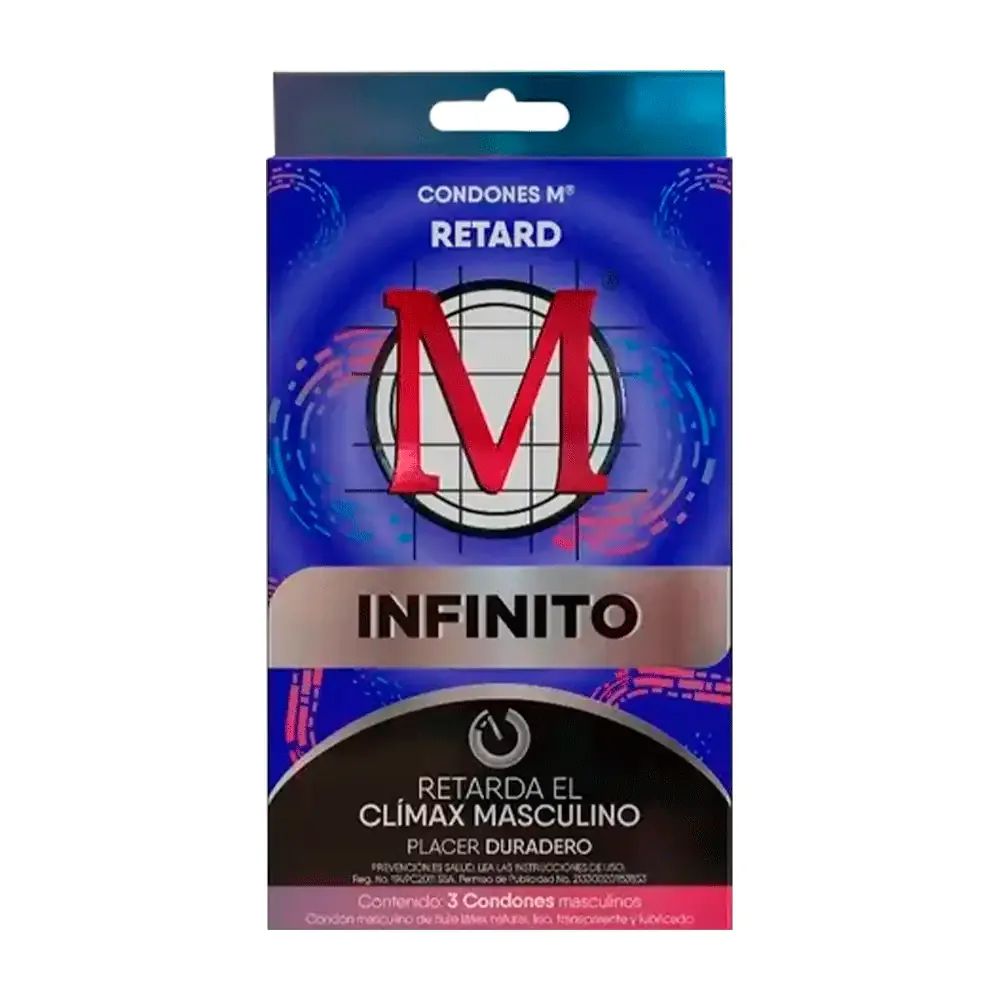Paquete con 3 condones M infinito con efecto retardante masculino / 021763