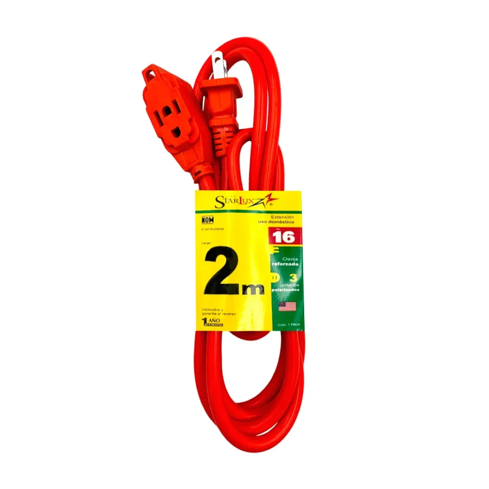 Extensión starlux naranja uso rudo de 2 metros  con 3 contactos / stp-2 / extn2