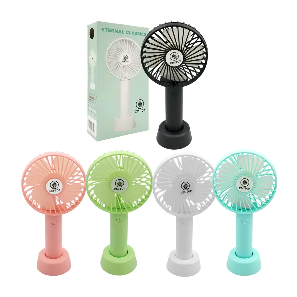 Ventilador de mano cm top recargable con 3 niveles de velocidad + base, variedad