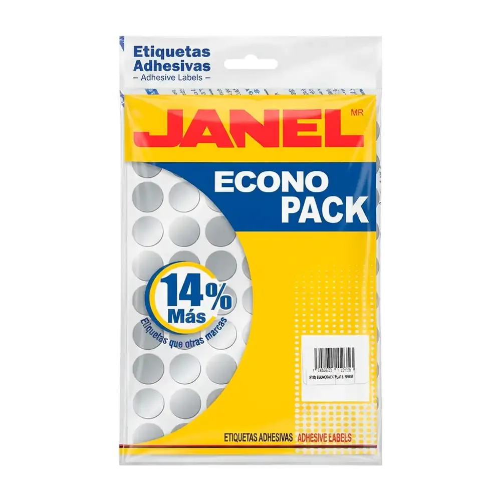 Paquete con 560 etiquetas circulares janel en color plata no.28 / 3674