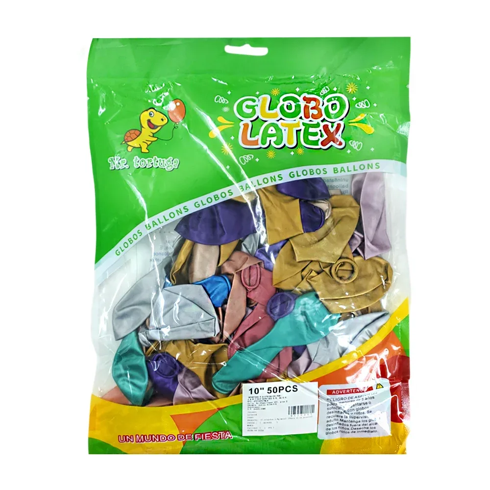 Paquete con 50 globos de látex surtidos, 10 pulgadas, efecto metálico
