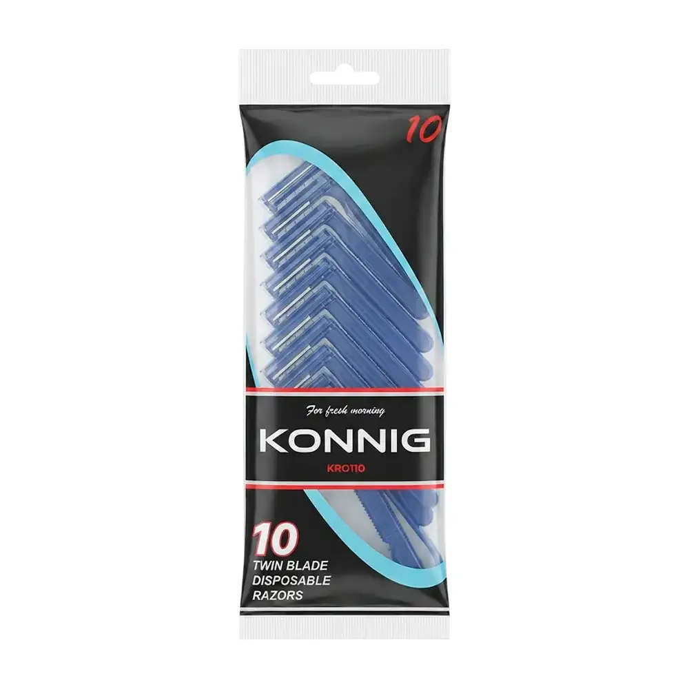 Paquete con 10 rastrillos de plástico desechables de doble hoja konning