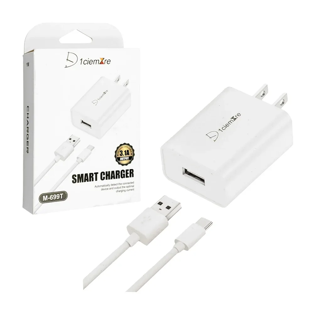 Combo cargador d1ciemzre con entrada usb-c para carga rápida, color blanco / m-699t / smart charger / 010988