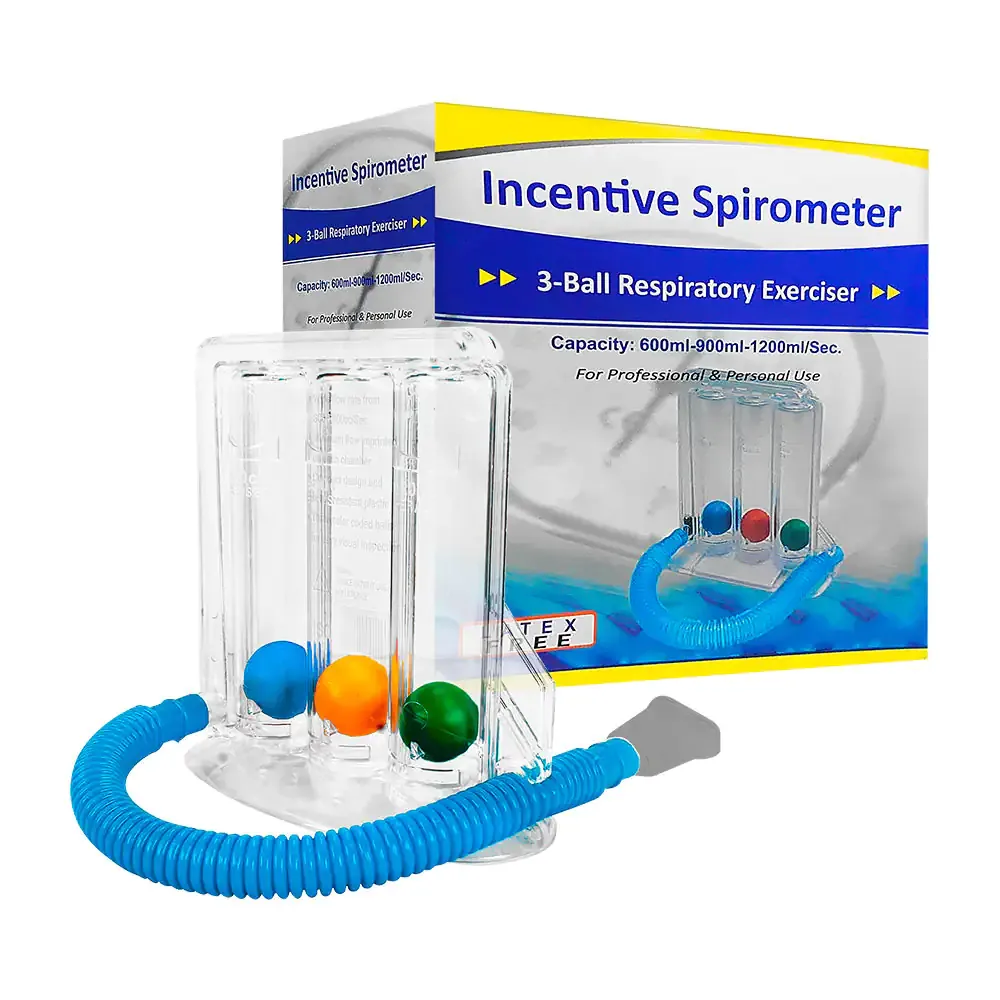 Inspirómetro ejercitador pulmonar con 3 pelotas e intensidad, 600-900-1200ml/sec