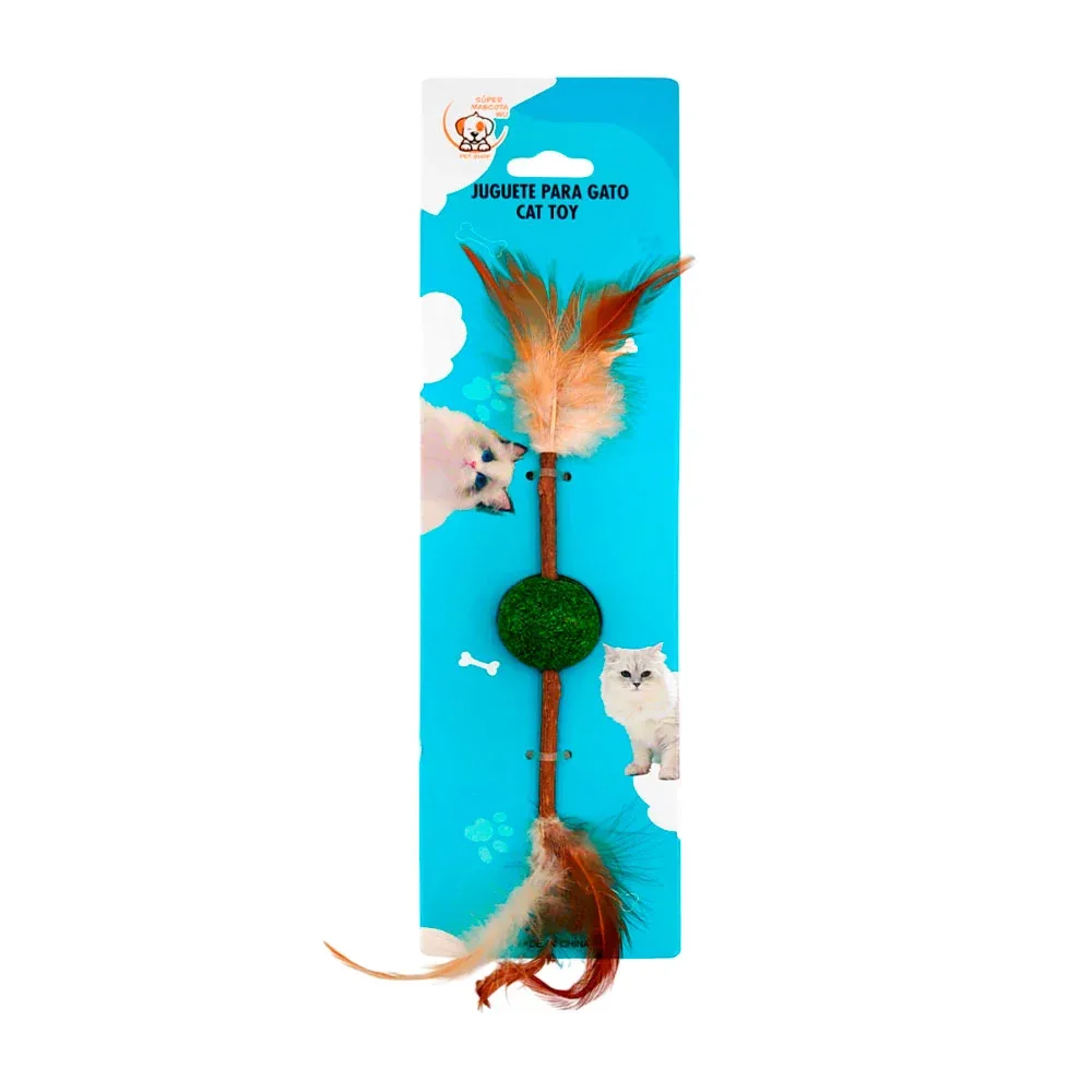 Juguete para gato con catnip, fabricado en madera y plumas / 73435