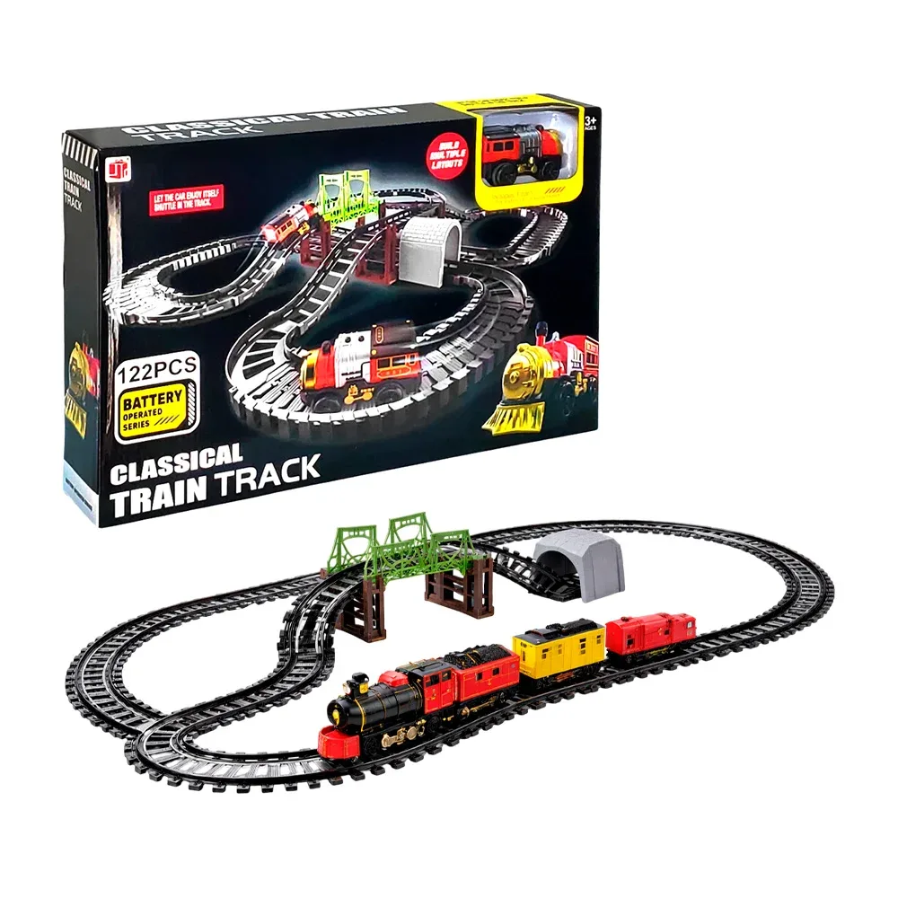 Pista armable 122pcs multidireccional con tren eléctrico, multi diseño, variedad