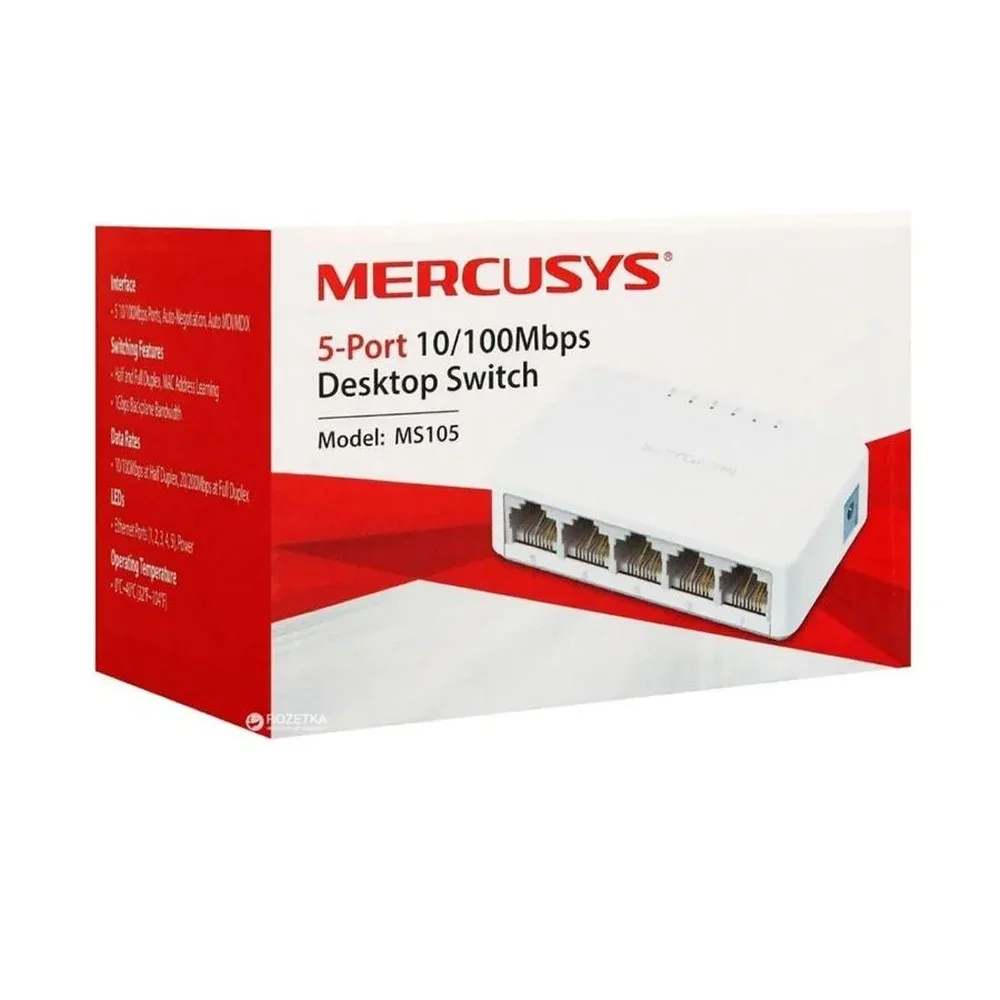 Switch de escritorio mercusys con 5 puetos de velocidad 10mbps a 100mbps / ms105