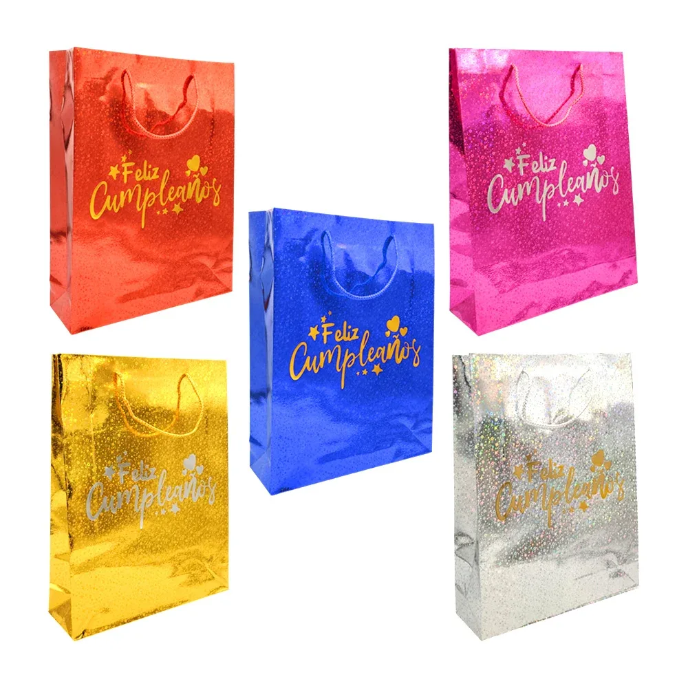 Bolsa de regalo feliz cumpleaños con detalles holográficos 33.5x26x8cm, variedad