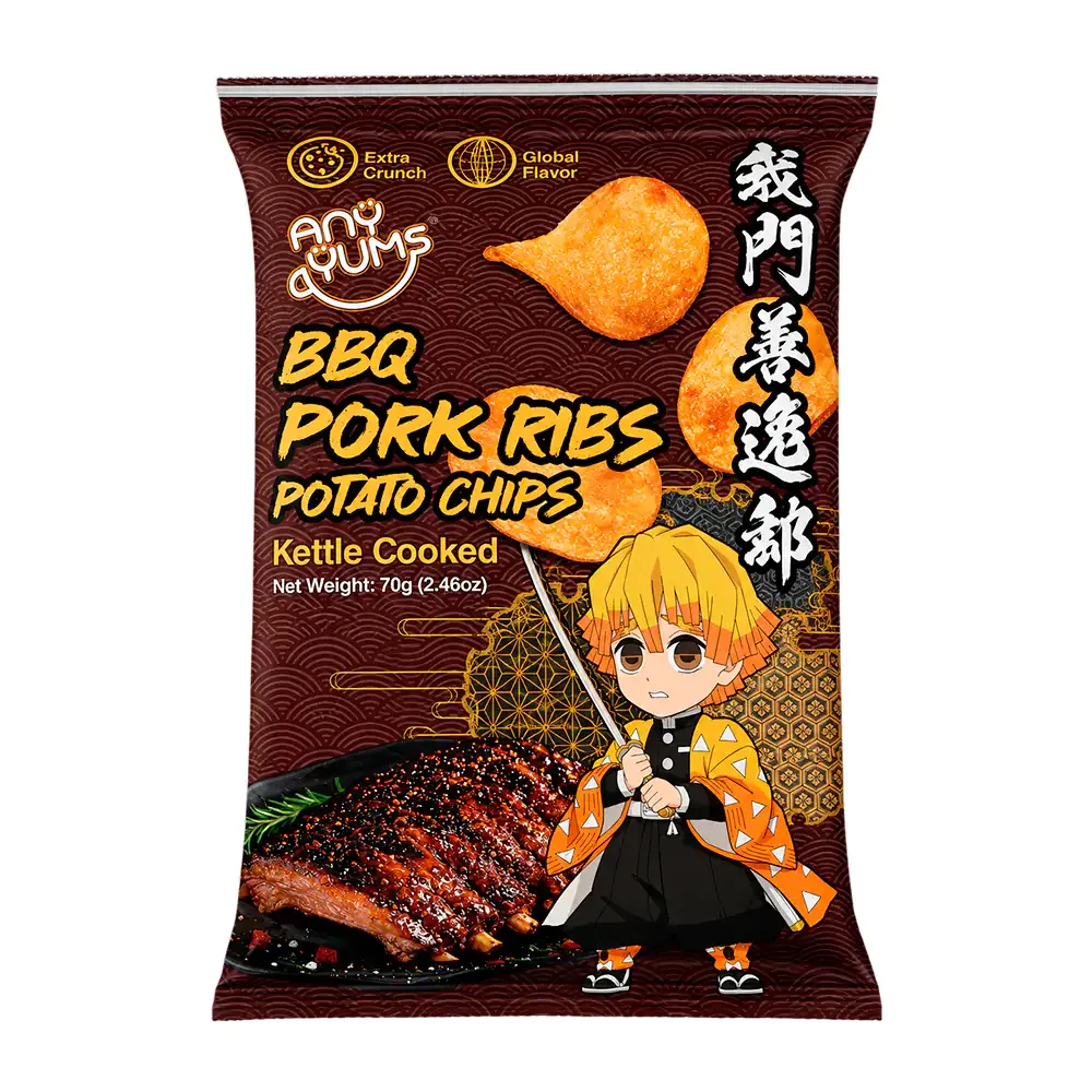 1pza bolsa de papas fritas con temática de demon slayer zenitsu, sabor puerco bbq, 70g / 544859
