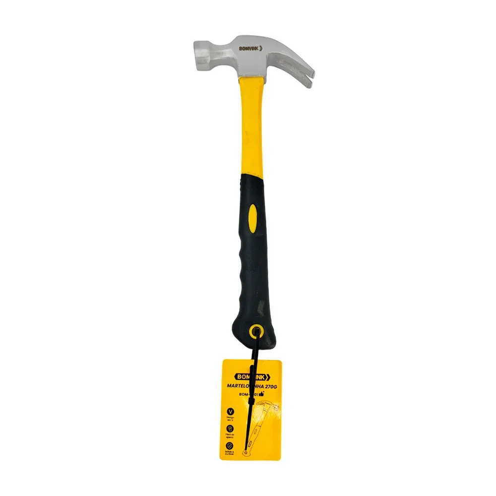 Martillo con cabeza pequeña de metal, mango antiderrapante y uña curva, 28 cm