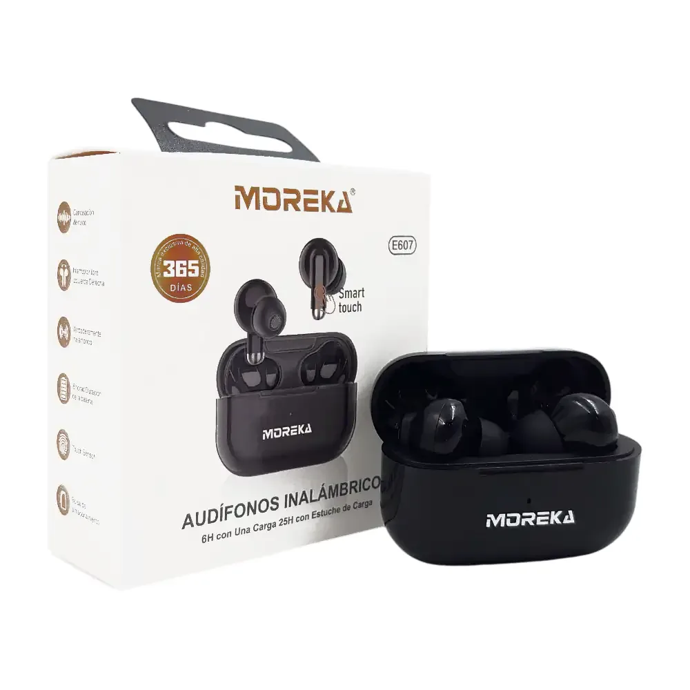 Audífonos inalámbricos moreka, económicos, touch con sonido estéreo + estuche de carga, variedad