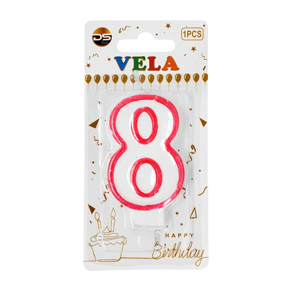 1pza Vela blanca - orilla rosa con el no.8 para el pastel de cumpleaños /ds02420