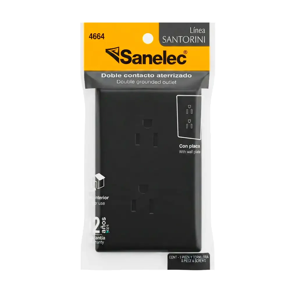 Placa santorini con 2 contactos color negro, sanelec