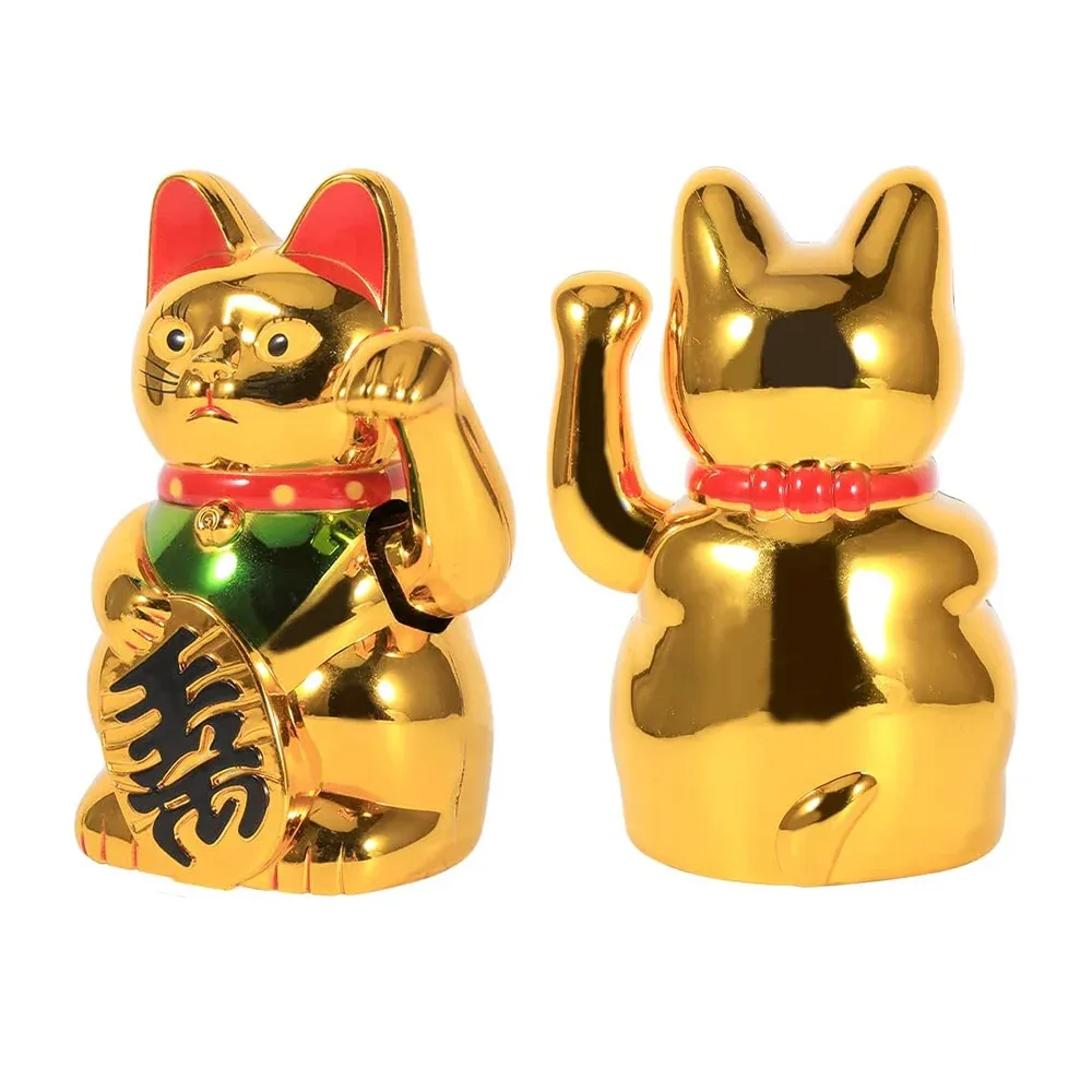 Figura decorativa en forma de gato chino de la suerte de 13cm y ranura para baterías / 0255a / 11266