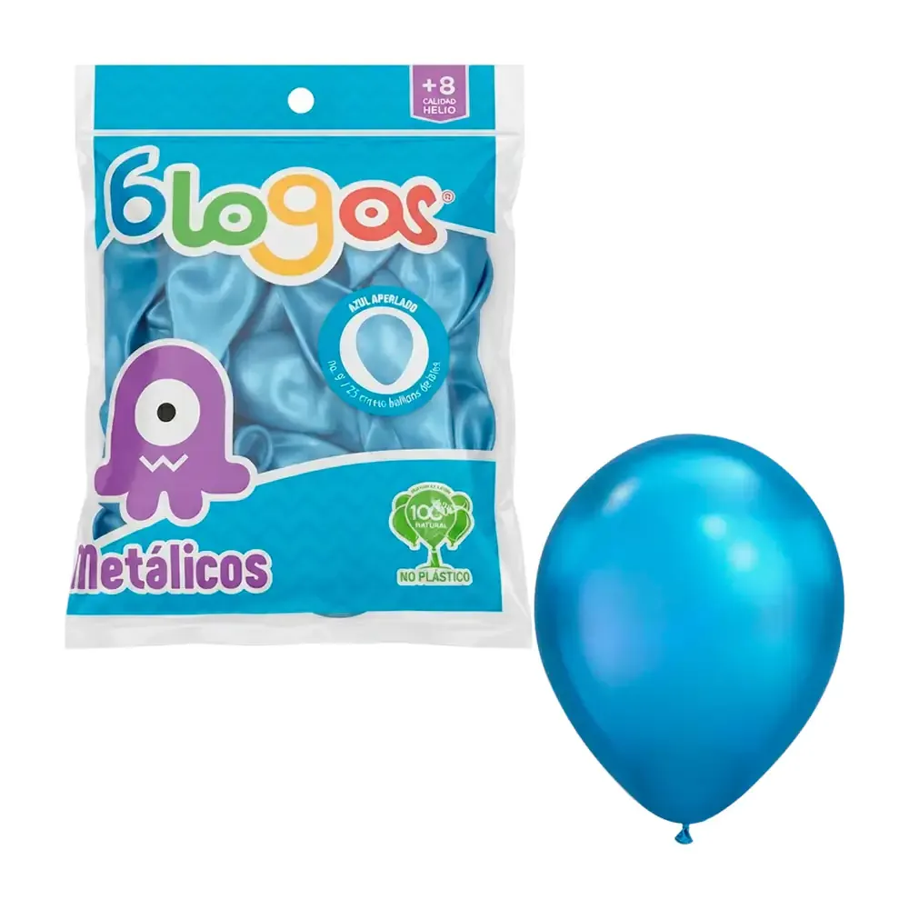Paquete con 50 globos de 9 pulgadas - 23cm en color azul aperlado metálico / 455906