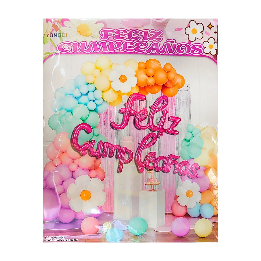 Paquete de 55 globos, tono pastel, globo feliz cumpleaños y flor + cortina